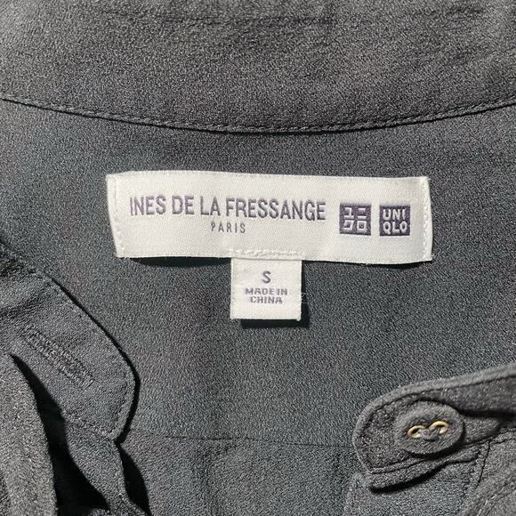 Ines de la Fressange x Uniqlo Silk Frilled Blouse Ruffle Top Black - Size Small - Picture 3 of 7